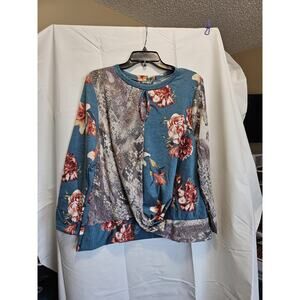 Story Teller Floral and Snakeskin Print Top - Size 1X Cottagecore Boho Boutique